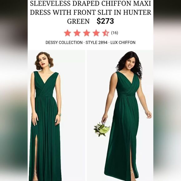 NWOT Dessy Collection Sleeveless Draped Chiffon Maxi Dress Hunter Green Size 12 - Picture 12 of 13